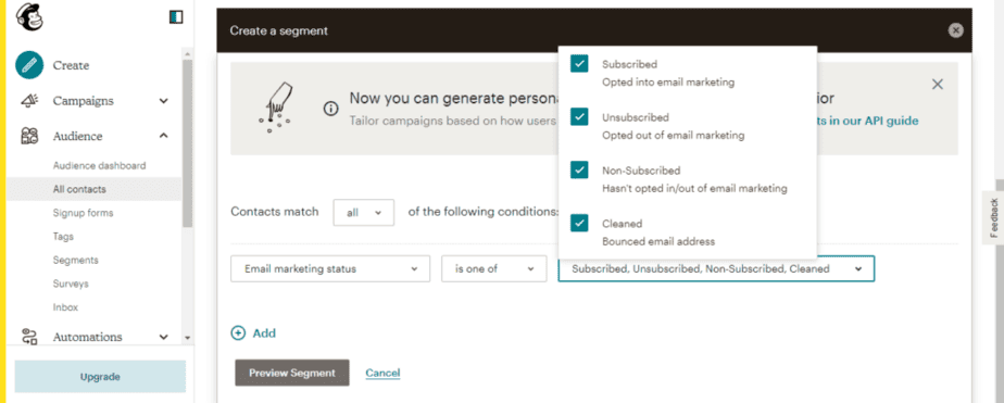 View and export cleaned contacts in mailchimp